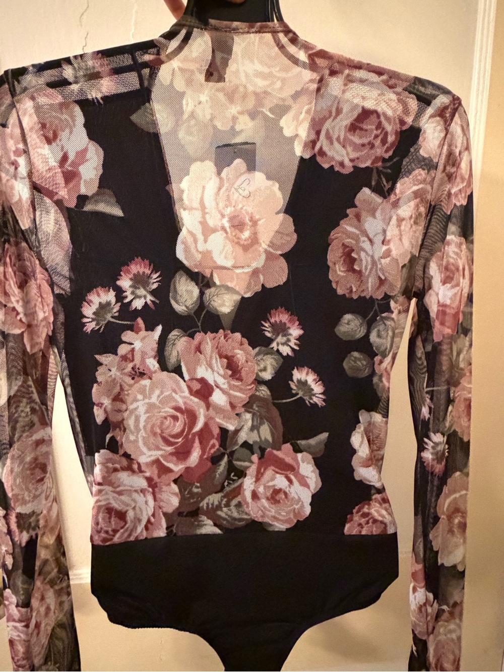 Black Floral Wrap-Front Long-Sleeve Bodysuit - Picture 4 of 8